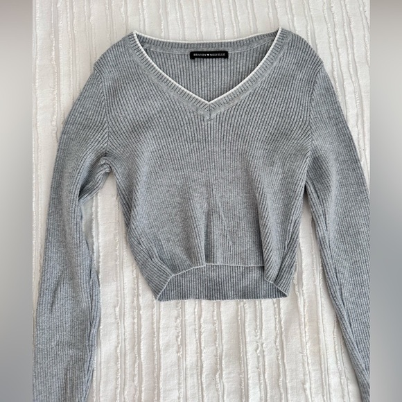 Brandy Melville Tops - Brandy Melville Gray Ribbed Long Sleeve Top